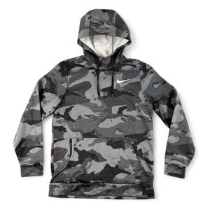 Nike Therma-Fit Hoodie Mens S Gray Camo‎ Athletic Pullover Hooded Sweatshirt